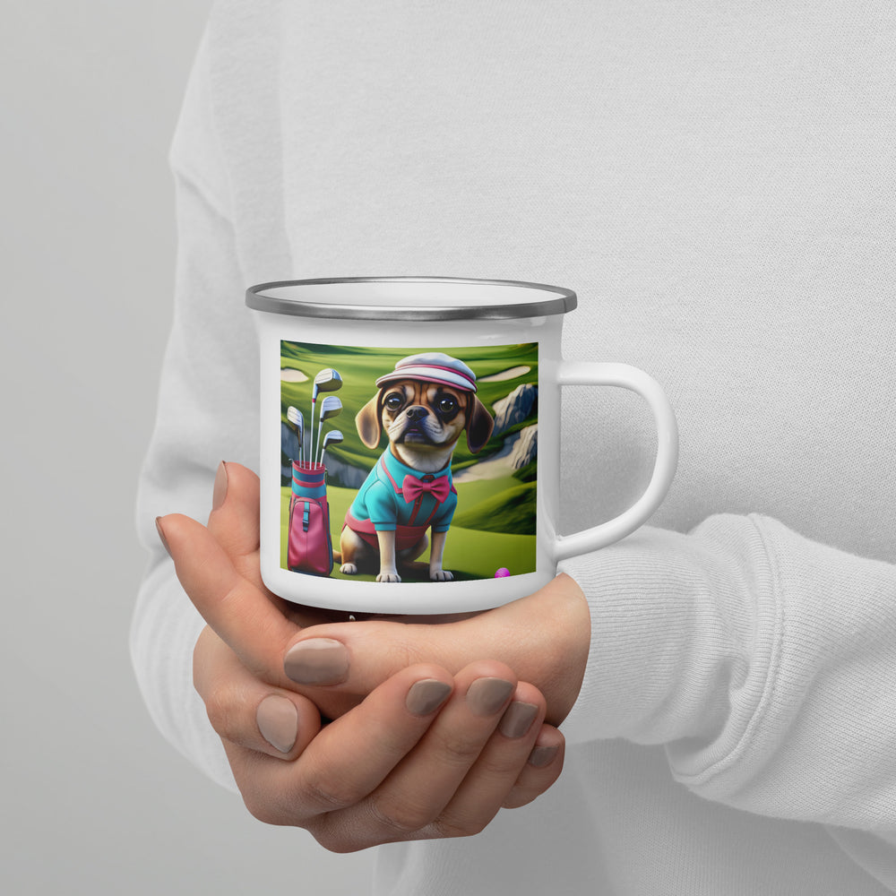 Puggle Golfer- Enamel Mug v10