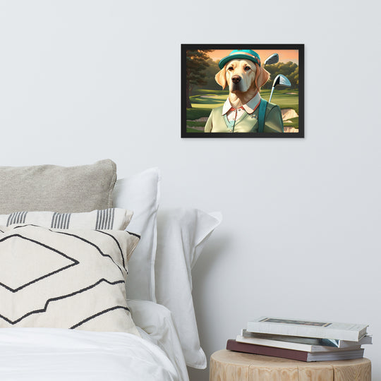 Framed matte paper poster-Labrador Retriever Golfer V14