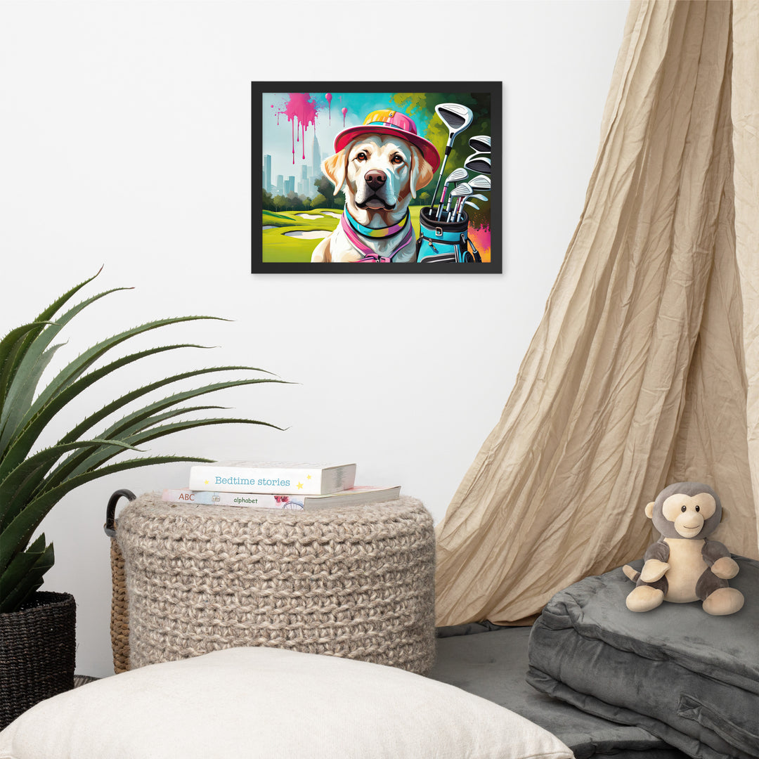 Framed matte paper poster-Labrador Retriever Golfer V15