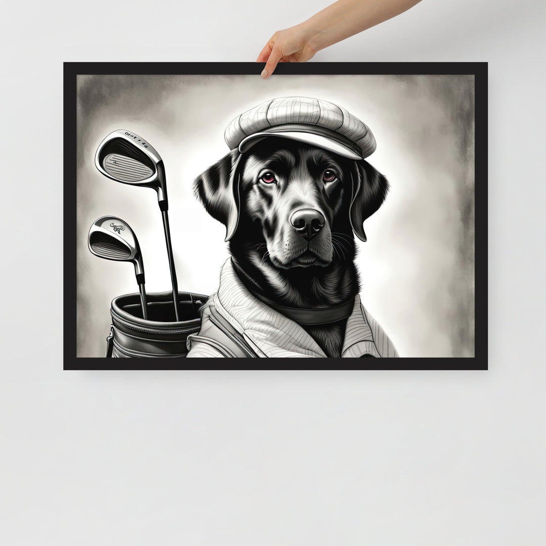 Framed matte paper poster-Labrador Retriever Golfer V11