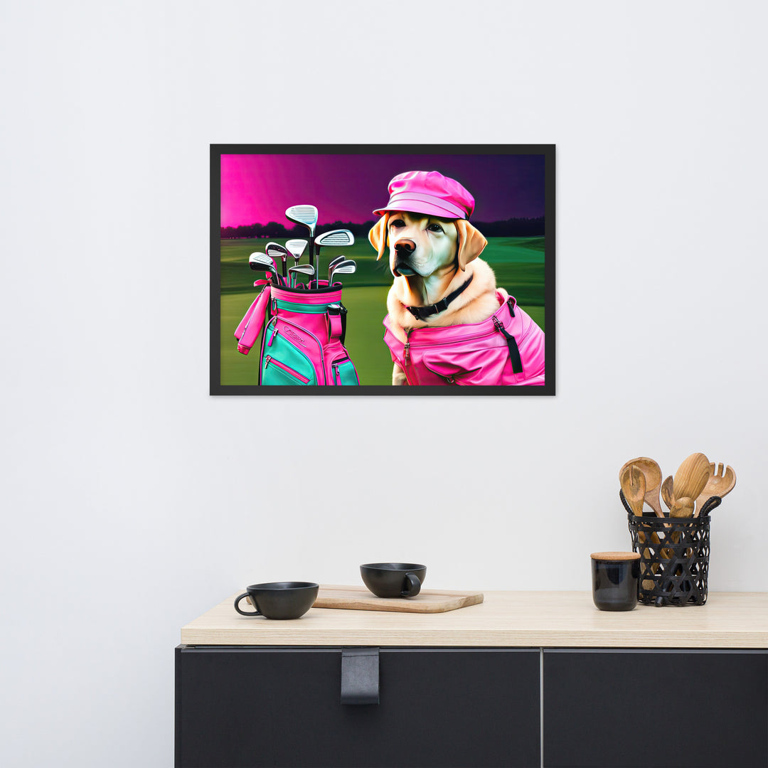 Framed matte paper poster-Labrador Retriever Golfer V17