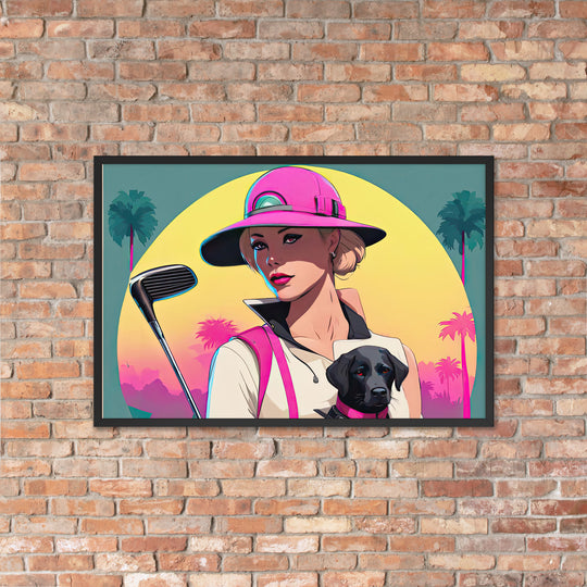 Framed matte paper poster-Labrador Retriever Golfer V2