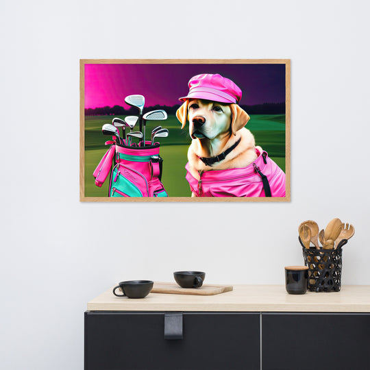 Framed matte paper poster-Labrador Retriever Golfer V17