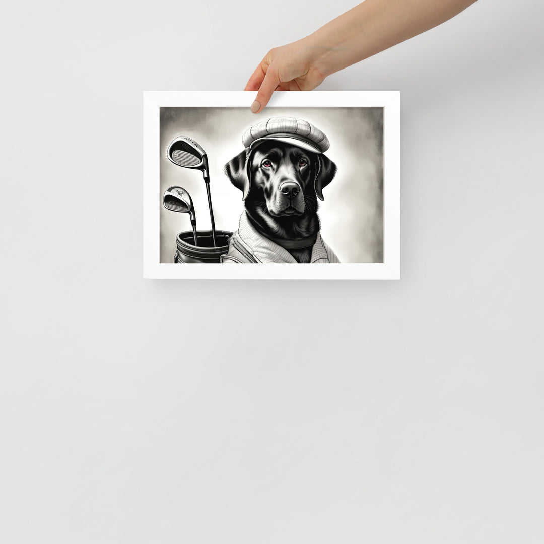 Framed matte paper poster-Labrador Retriever Golfer V11