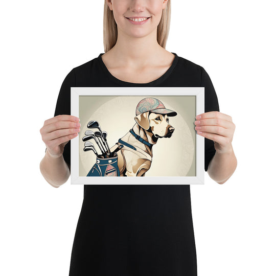 Framed matte paper poster-Labrador Retriever Golfer