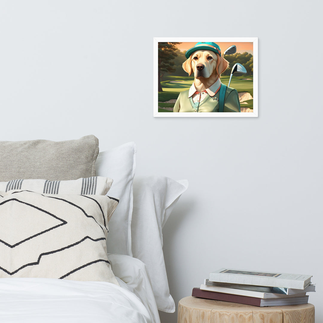 Framed matte paper poster-Labrador Retriever Golfer V14