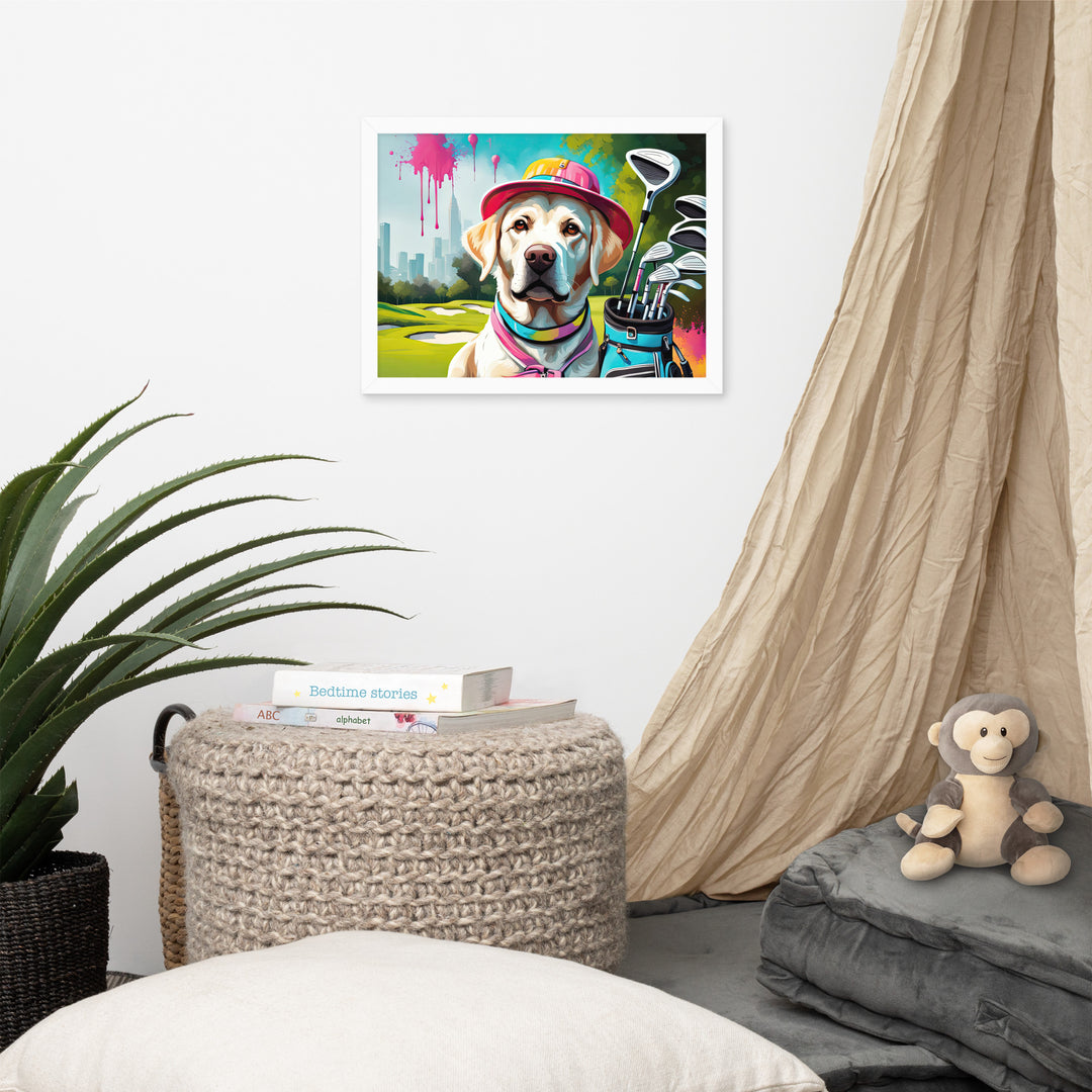 Framed matte paper poster-Labrador Retriever Golfer V15