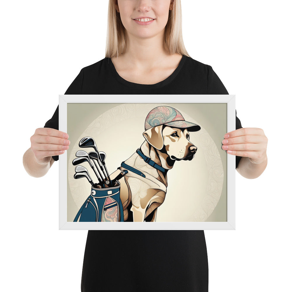 Framed matte paper poster-Labrador Retriever Golfer