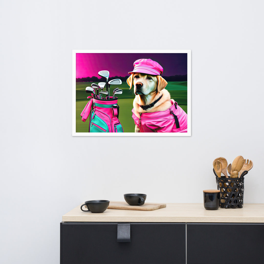 Framed matte paper poster-Labrador Retriever Golfer V17