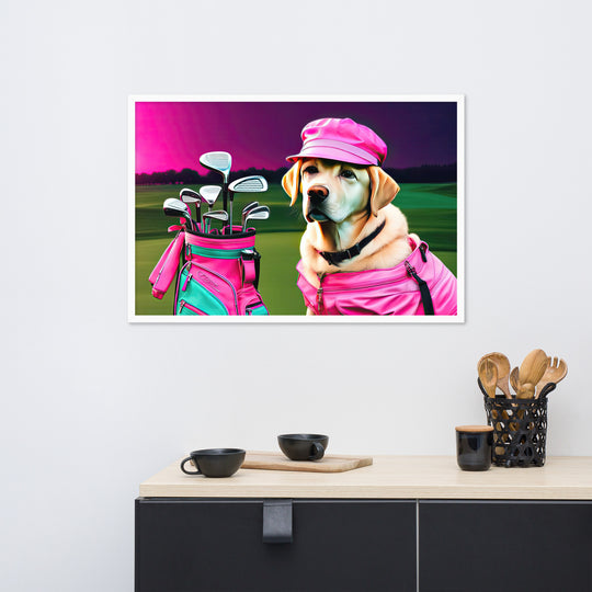 Framed matte paper poster-Labrador Retriever Golfer V17