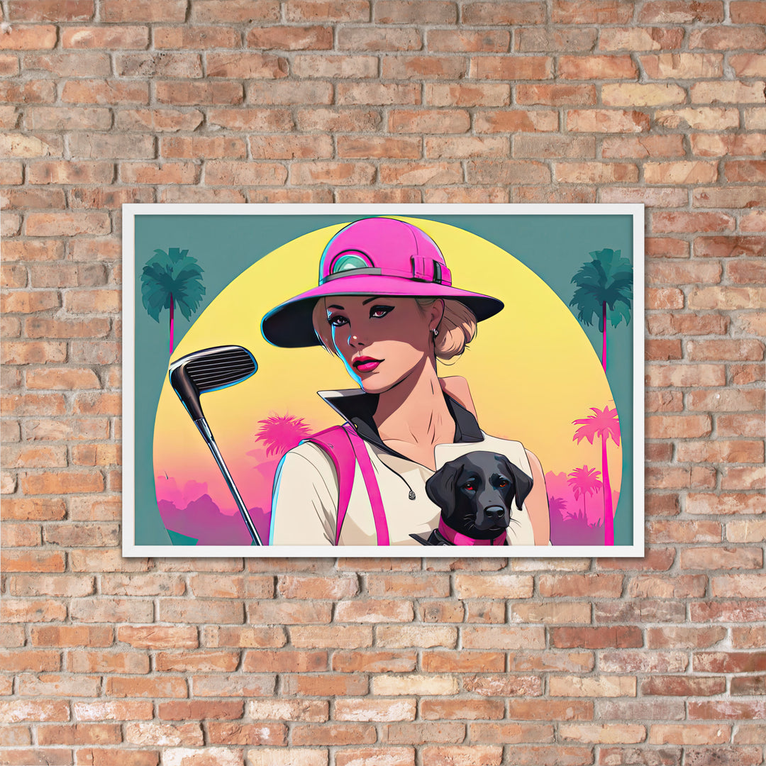 Framed matte paper poster-Labrador Retriever Golfer V2