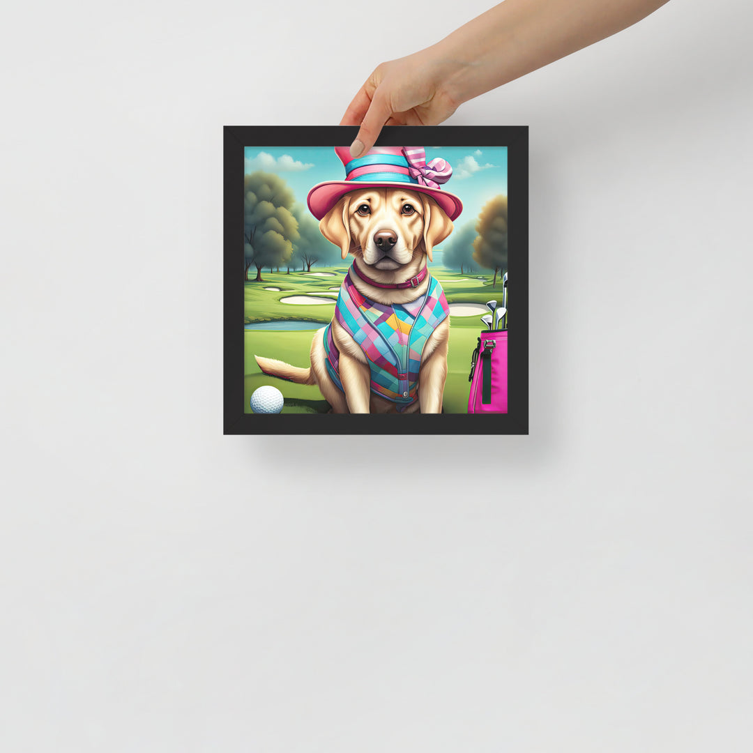 Framed poster-Labrador Retriever Golfer V9