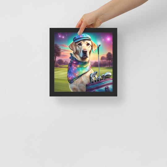 Framed poster-Labrador Retriever Golfer V21