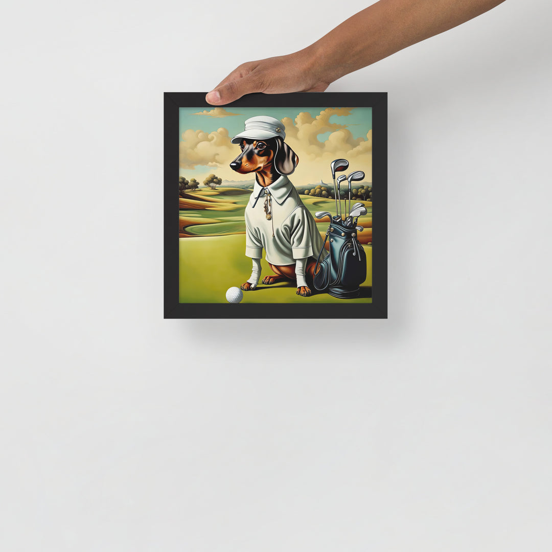 Dachshund Golfer- Framed poster v3