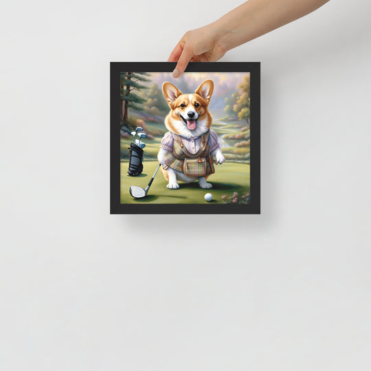 Pembroke Welsh Corgi Golfer- Framed poster v4