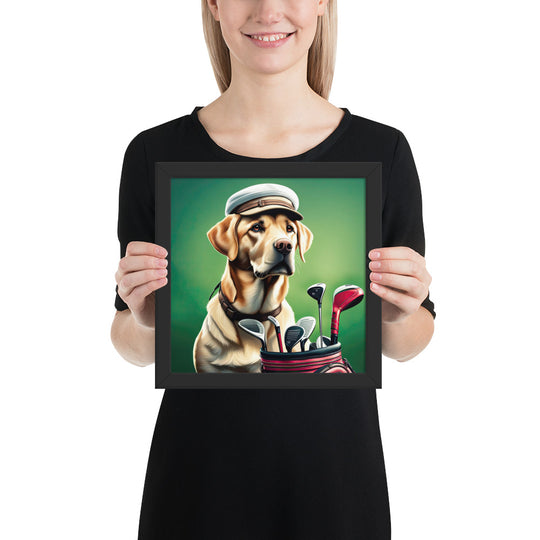 Framed poster-Labrador Retriever Golfer V3