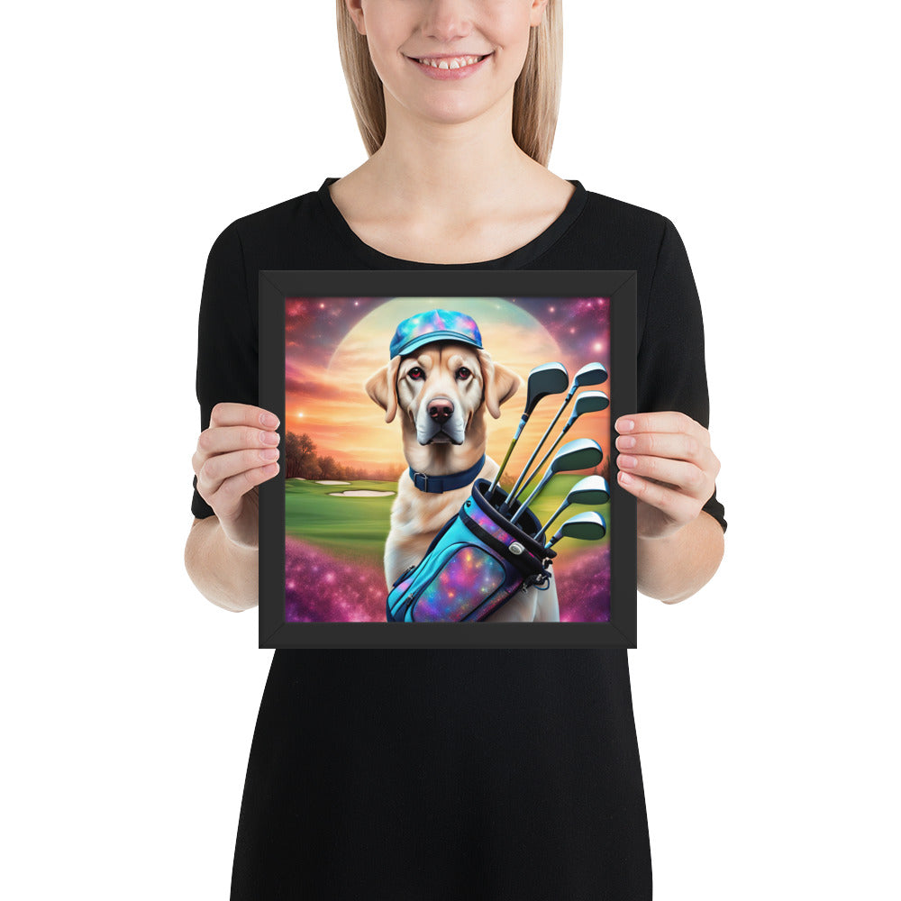 Framed poster-Labrador Retriever Golfer V13