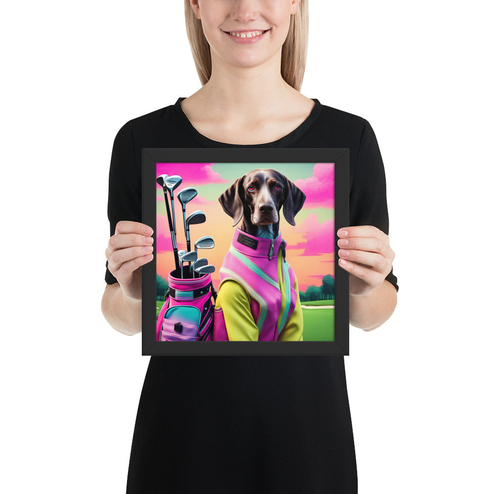 German Shorthaired Pointer Golfer- Framed poster v3