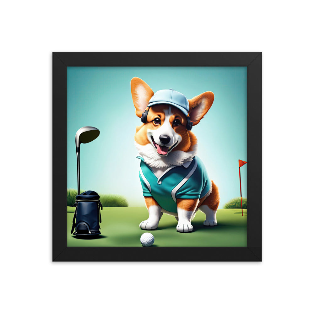 Pembroke Welsh Corgi Golfer- Framed poster