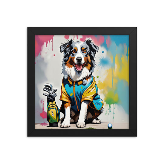 Australian Shepherd Golfer- Framed poster v3