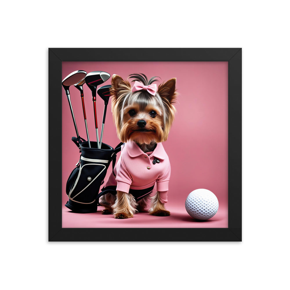 Yorkshire Terrier Golfer- Framed poster