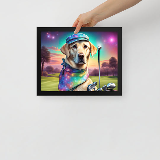 Framed poster-Labrador Retriever Golfer V21