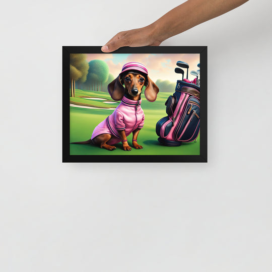 Dachshund Golfer- Framed poster v2