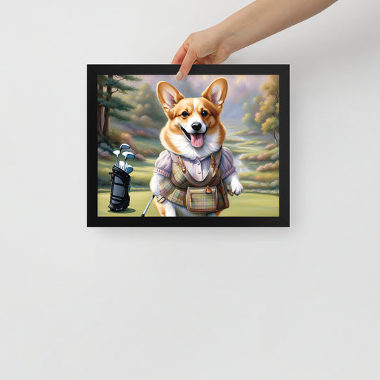 Pembroke Welsh Corgi Golfer- Framed poster v4