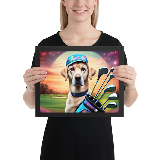 Framed poster-Labrador Retriever Golfer V13