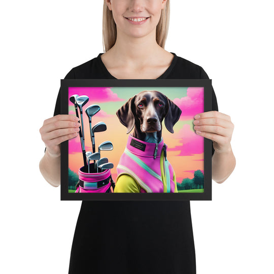 German Shorthaired Pointer Golfer- Framed poster v3