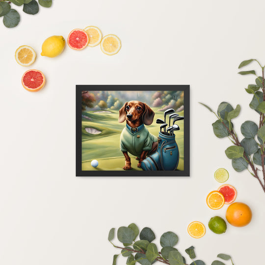 Dachshund Golfer- Framed poster