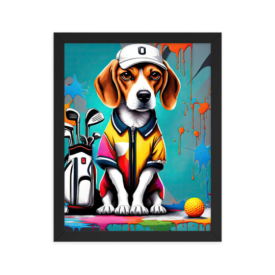 Beagle Golfer- Framed poster v4