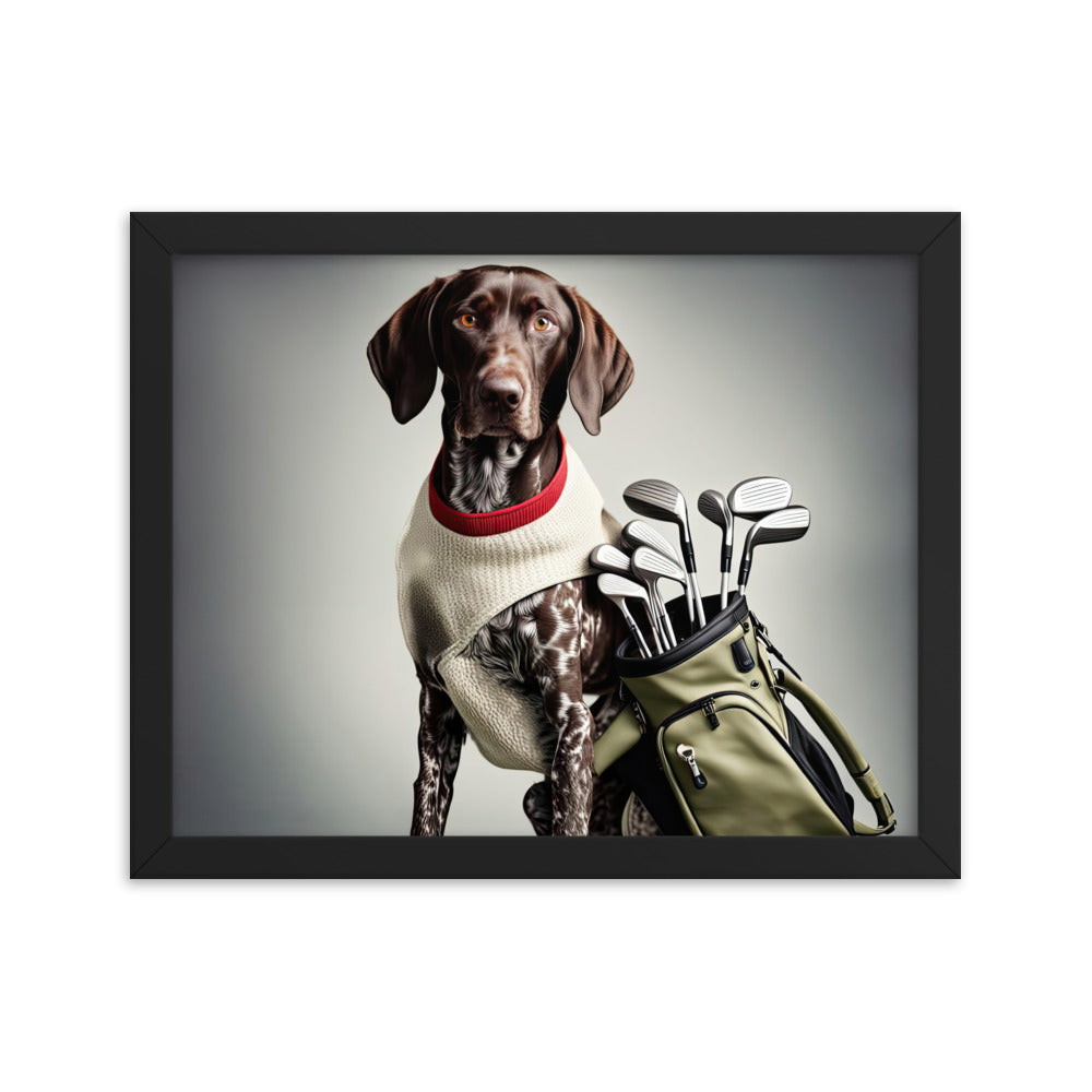 German Shorthaired Pointer Golfer- Framed poster v4