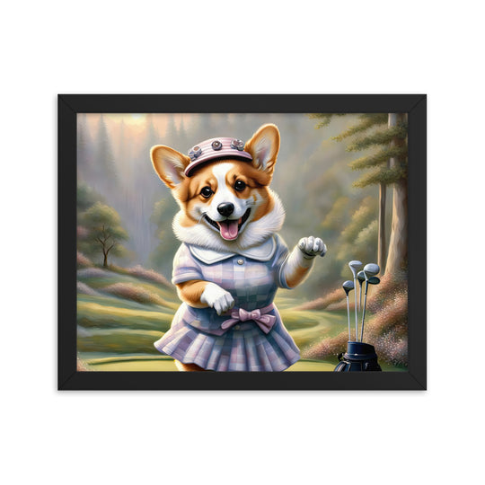 Pembroke Welsh Corgi Golfer- Framed poster v2