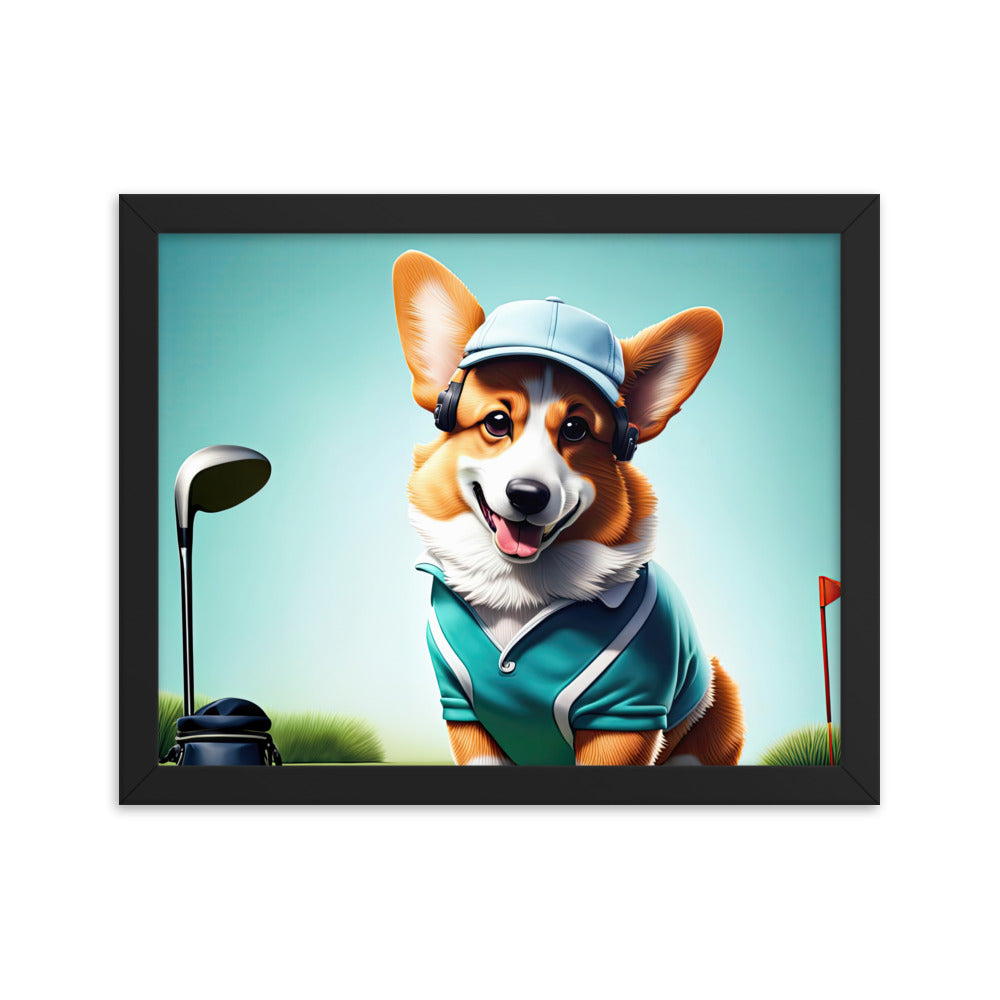 Pembroke Welsh Corgi Golfer- Framed poster