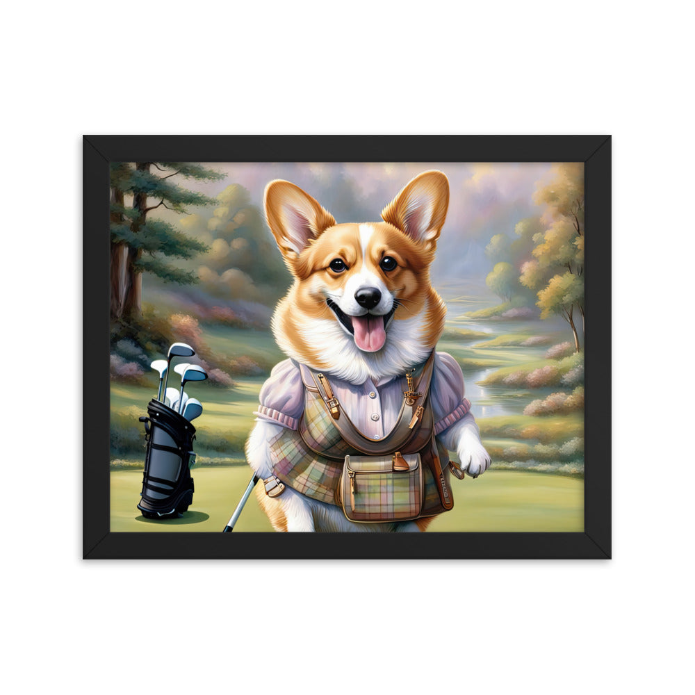 Pembroke Welsh Corgi Golfer- Framed poster v3