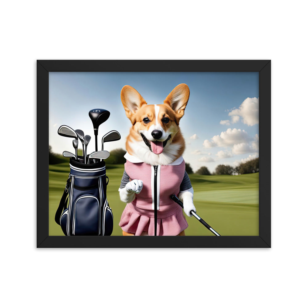 Pembroke Welsh Corgi Golfer- Framed poster v5