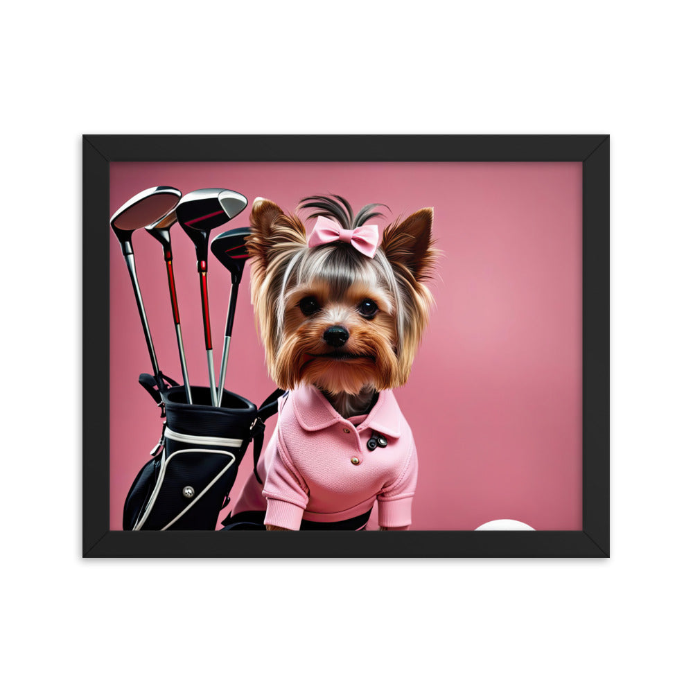 Yorkshire Terrier Golfer- Framed poster