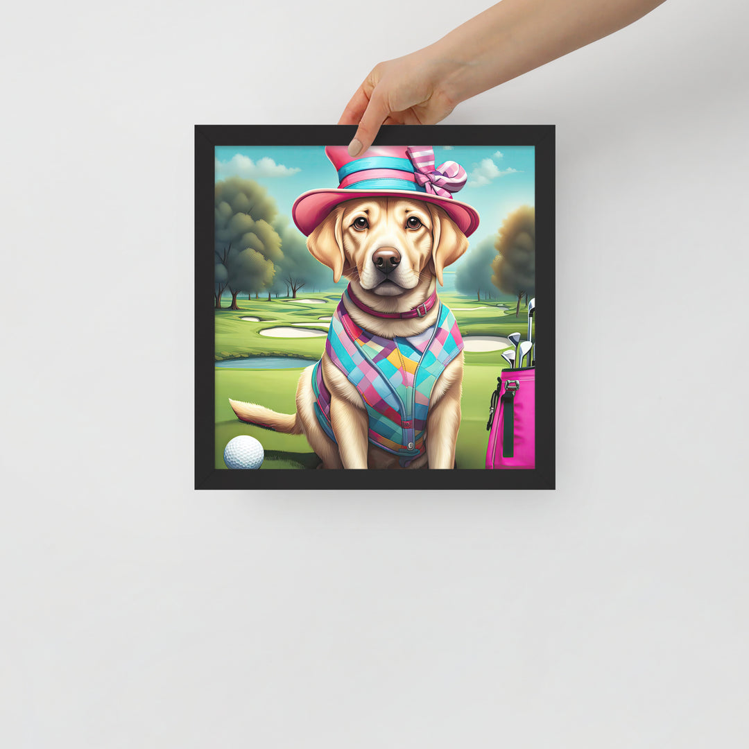 Framed poster-Labrador Retriever Golfer V9