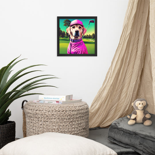 Framed poster-Labrador Retriever Golfer V16