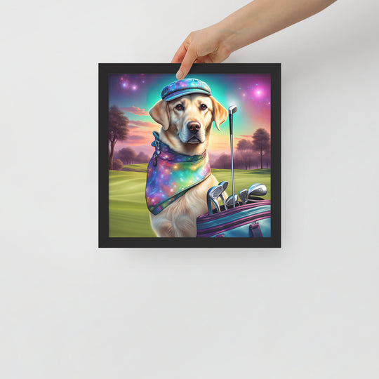 Framed poster-Labrador Retriever Golfer V21