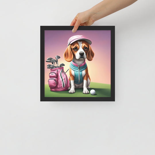 Beagle Golfer- Framed poster v3