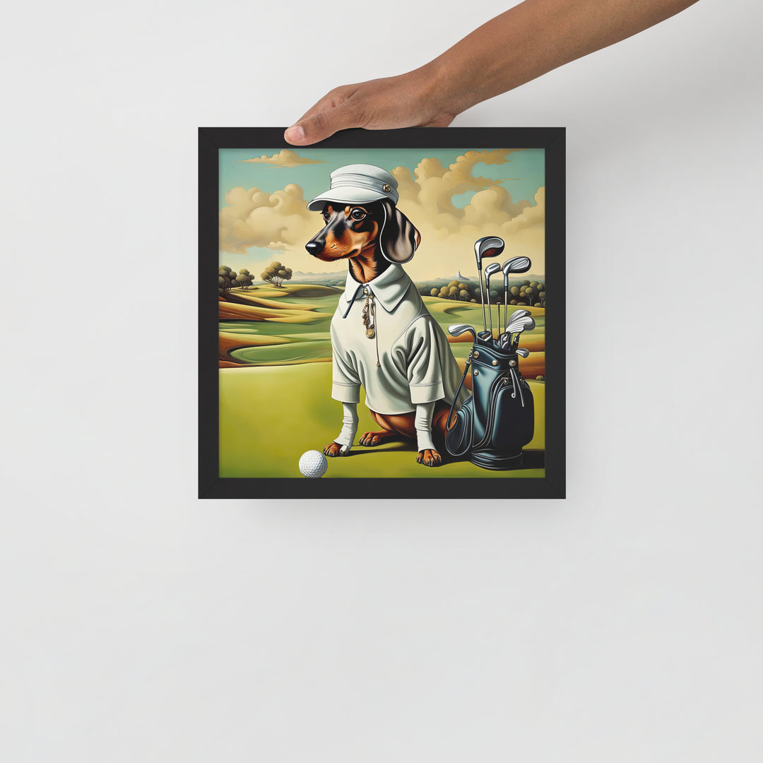 Dachshund Golfer- Framed poster v3