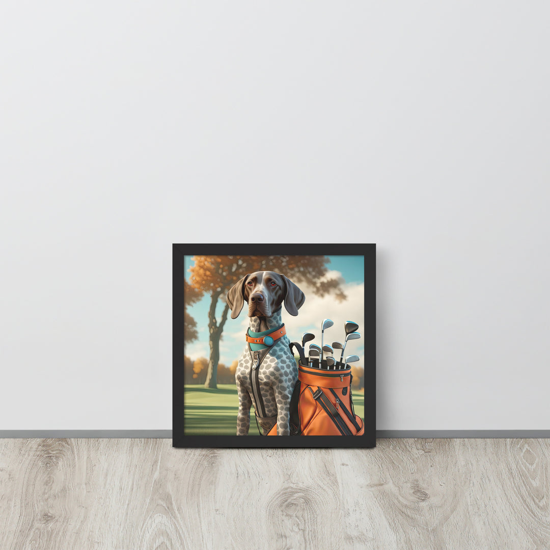 German Shorthaired Pointer Golfer- Framed poster