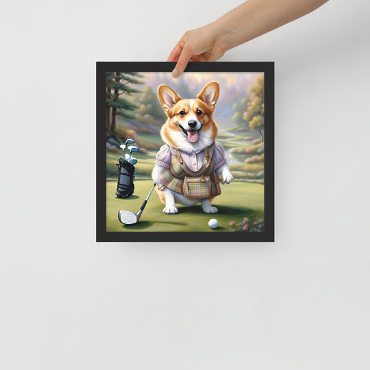 Pembroke Welsh Corgi Golfer- Framed poster v4