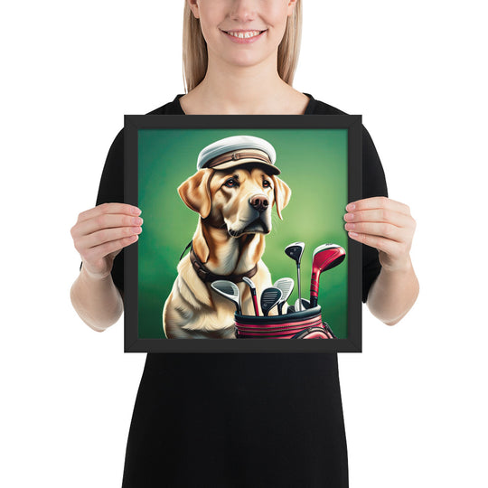 Framed poster-Labrador Retriever Golfer V3