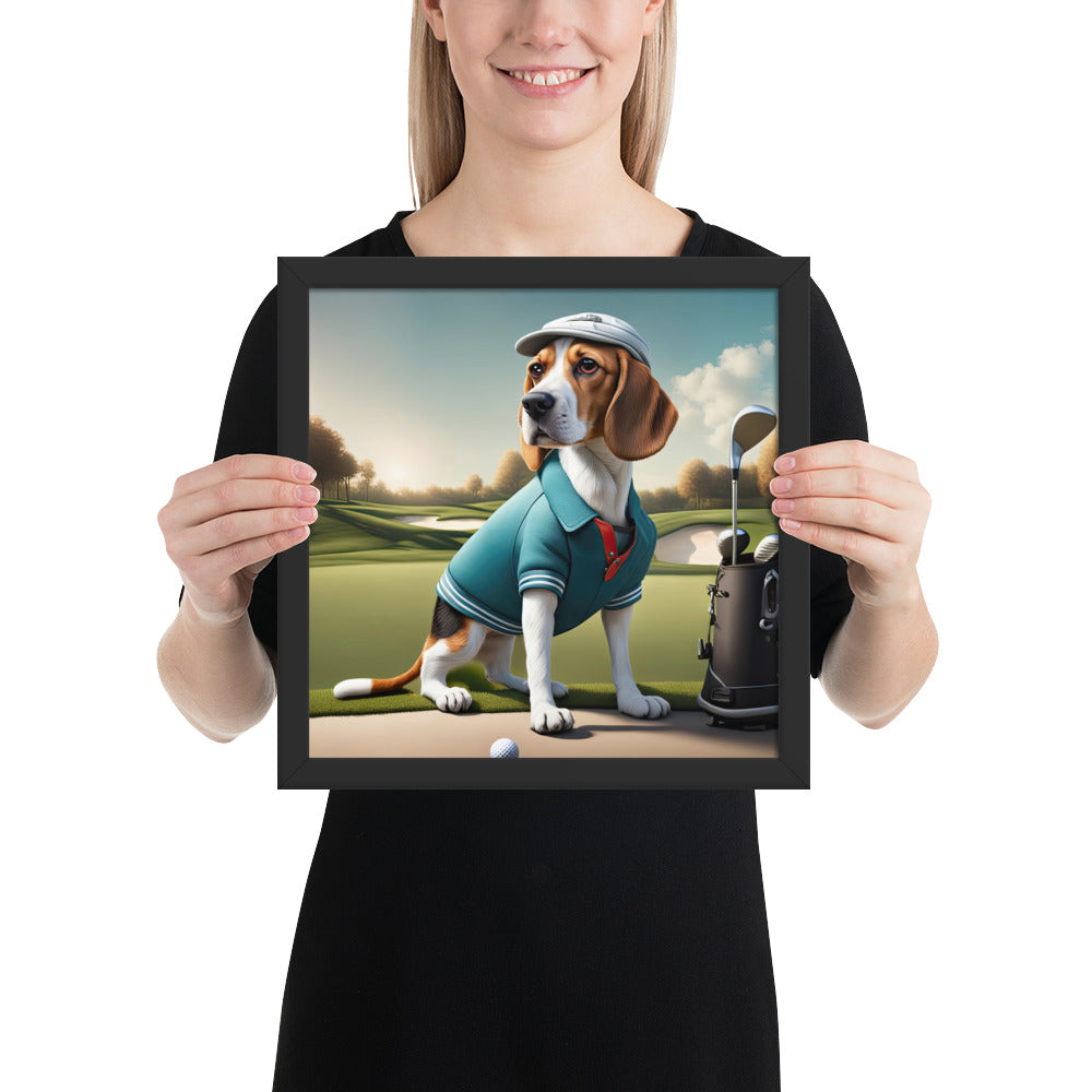 Beagle Golfer- Framed poster v2