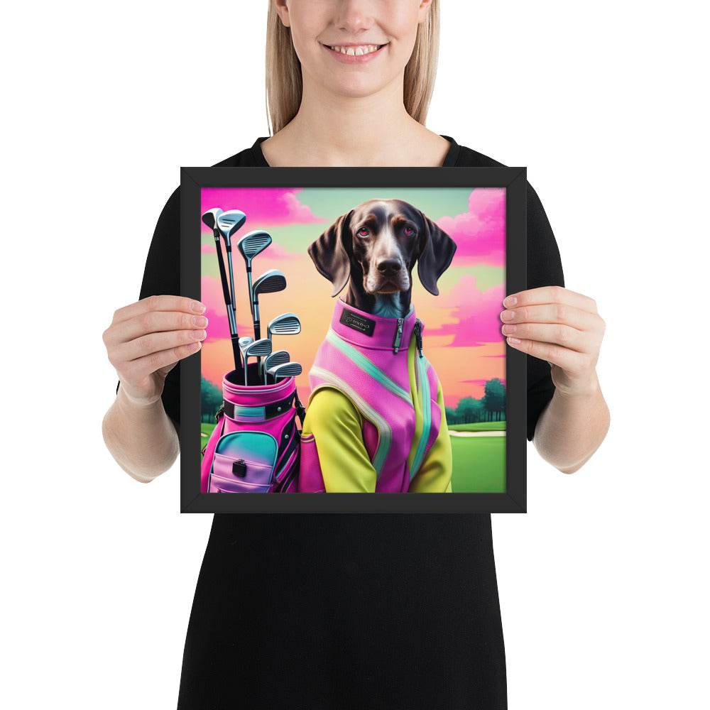 German Shorthaired Pointer Golfer- Framed poster v3