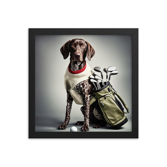 German Shorthaired Pointer Golfer- Framed poster v4