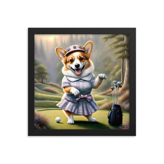 Pembroke Welsh Corgi Golfer- Framed poster v2